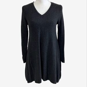 Eileen Fisher Long Sleeve Knit Dress Gray V-neck Cotton Linen Blend Size S